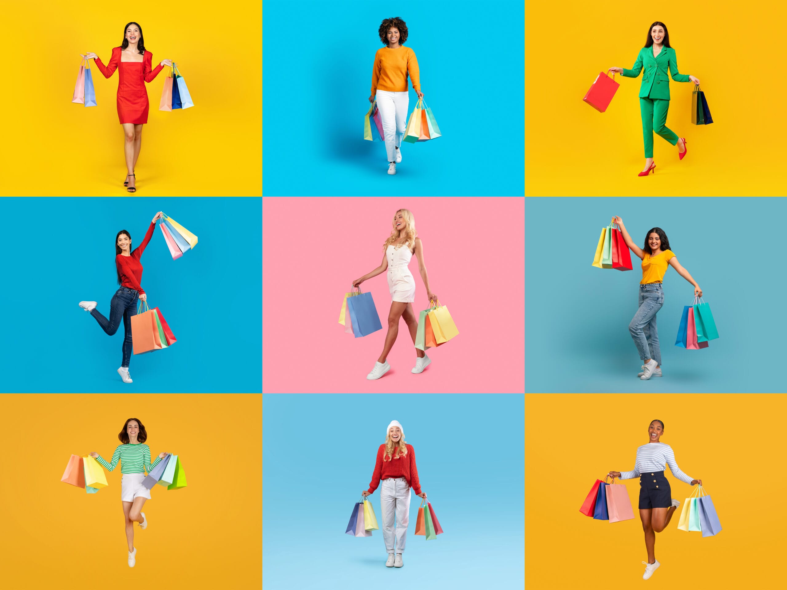 People enjoying shopping during a colorful discount sale event